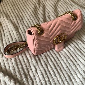Pink Gucci Marmont small matelassé shoulder bag